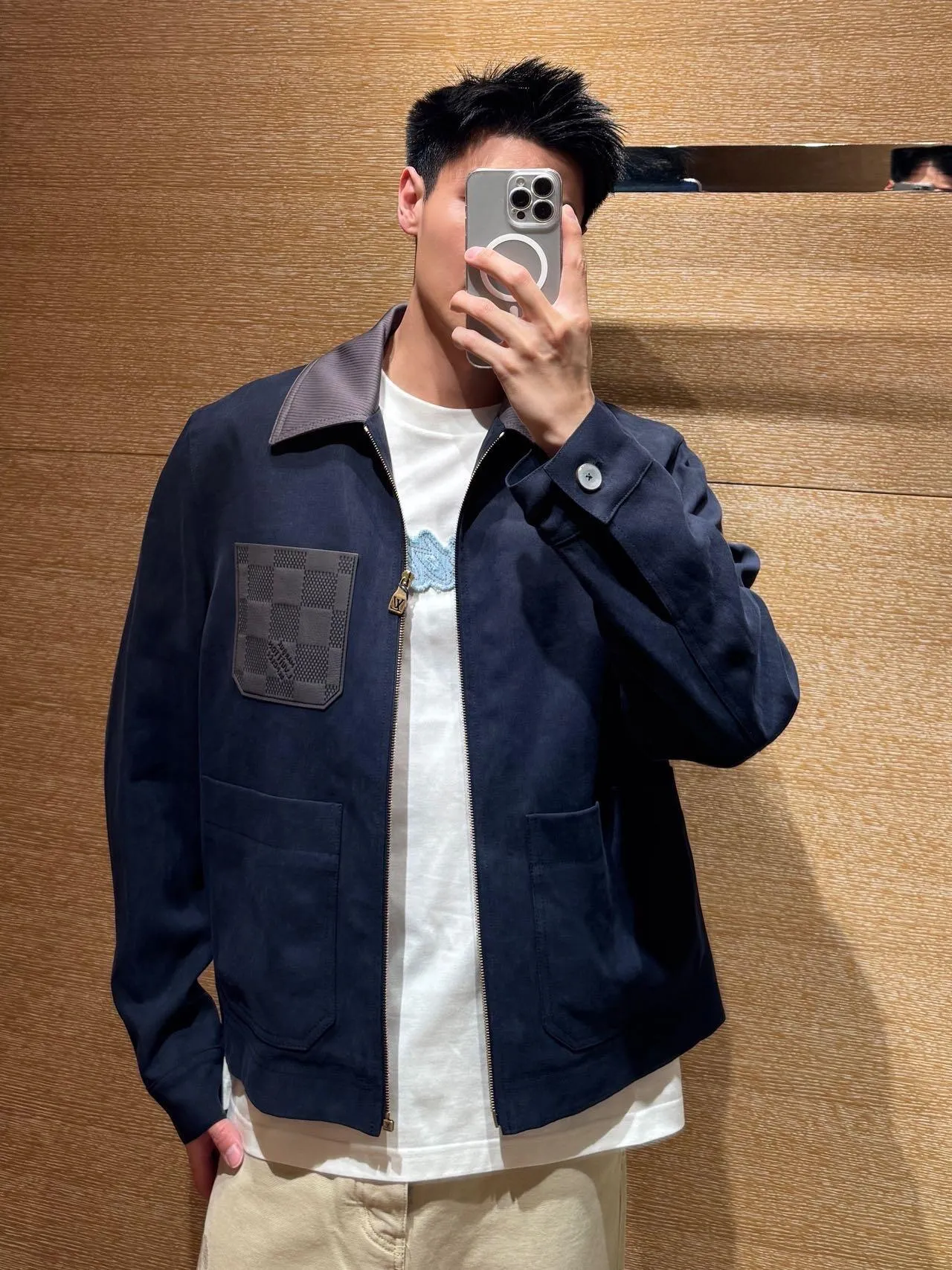 Louis Vuitton/Louis Vuitton checkerboard leather pocket blend work jacket